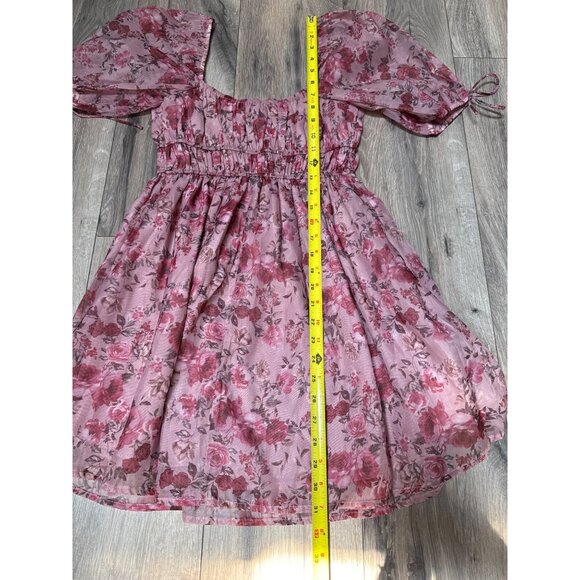 MIAMI For Francescas Whimsical Pink Romanic Floral Puff Sleeve Mini Milkmaid Dre - Picture 8 of 11